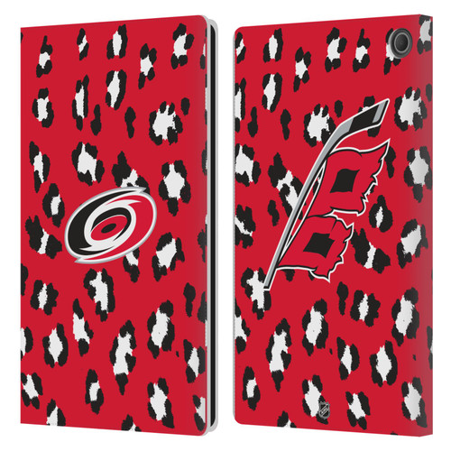 NHL Carolina Hurricanes Leopard Patten Leather Book Wallet Case Cover For Amazon Fire Max 11 2023