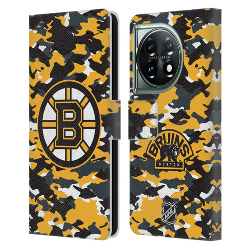 NHL Boston Bruins Camouflage Leather Book Wallet Case Cover For OnePlus 11 5G