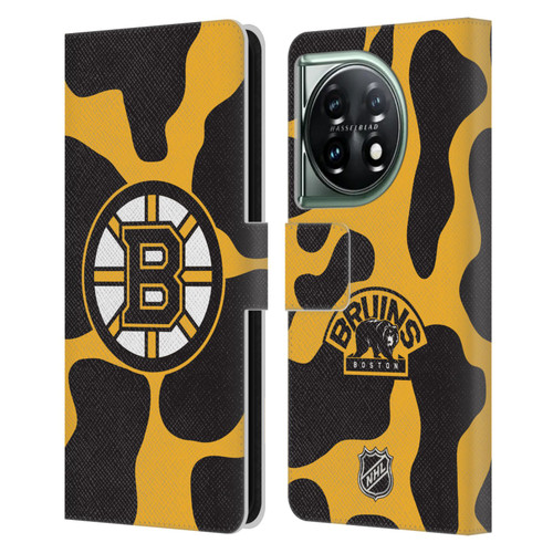 NHL Boston Bruins Cow Pattern Leather Book Wallet Case Cover For OnePlus 11 5G
