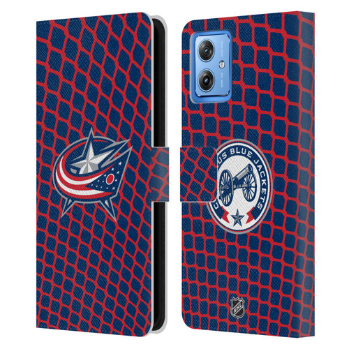 NHL Columbus Blue Jackets Net Pattern Leather Book Wallet Case Cover For Motorola Moto G54 5G