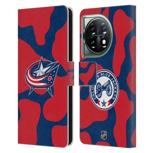 NHL Columbus Blue Jackets Cow Pattern Leather Book Wallet Case Cover For OnePlus 11 5G