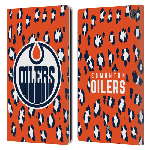 NHL Edmonton Oilers Leopard Patten Leather Book Wallet Case Cover For Amazon Fire Max 11 2023