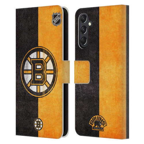 NHL Boston Bruins Half Distressed Leather Book Wallet Case Cover For Samsung Galaxy A24 4G / M34 5G