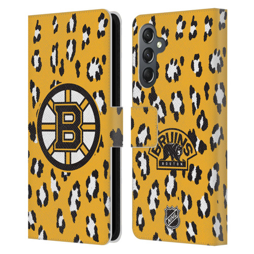 NHL Boston Bruins Leopard Patten Leather Book Wallet Case Cover For Samsung Galaxy A25 5G