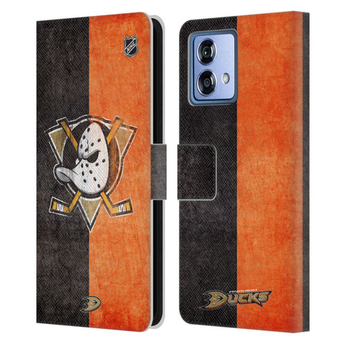 NHL Anaheim Ducks Half Distressed Leather Book Wallet Case Cover For Motorola Moto G84 5G