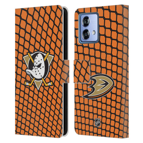NHL Anaheim Ducks Net Pattern Leather Book Wallet Case Cover For Motorola Moto G84 5G