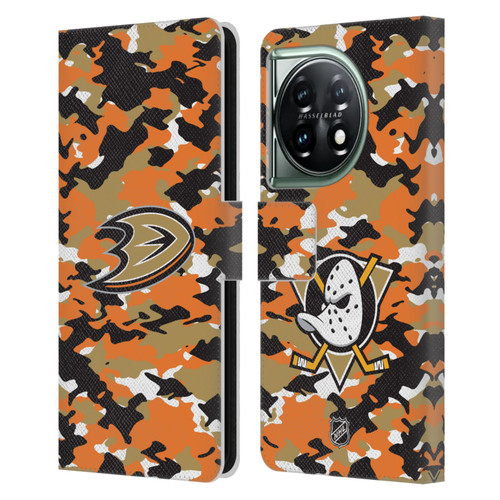 NHL Anaheim Ducks Camouflage Leather Book Wallet Case Cover For OnePlus 11 5G