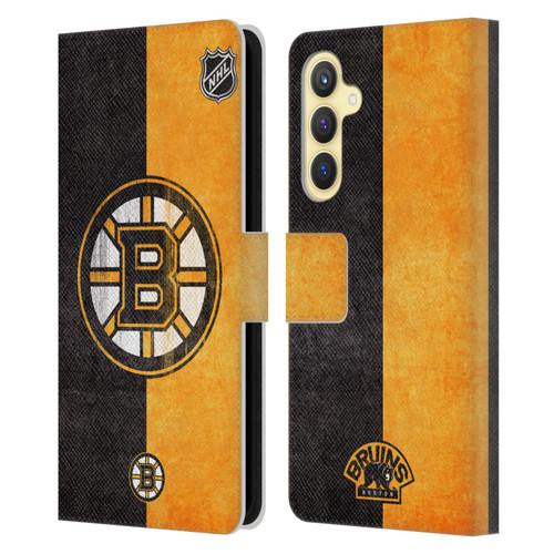 NHL Boston Bruins Half Distressed Leather Book Wallet Case Cover For Samsung Galaxy S23 FE 5G