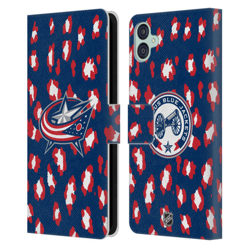 NHL Columbus Blue Jackets Leopard Patten Leather Book Wallet Case Cover For Samsung Galaxy M04 5G / A04e