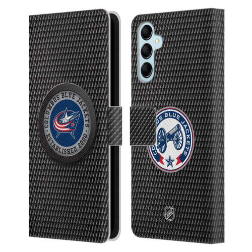 NHL Columbus Blue Jackets Puck Texture Leather Book Wallet Case Cover For Samsung Galaxy M14 5G