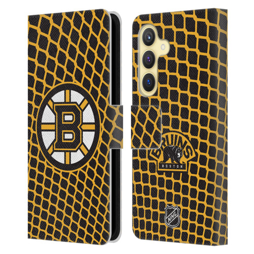 NHL Boston Bruins Net Pattern Leather Book Wallet Case Cover For Samsung Galaxy S24 5G