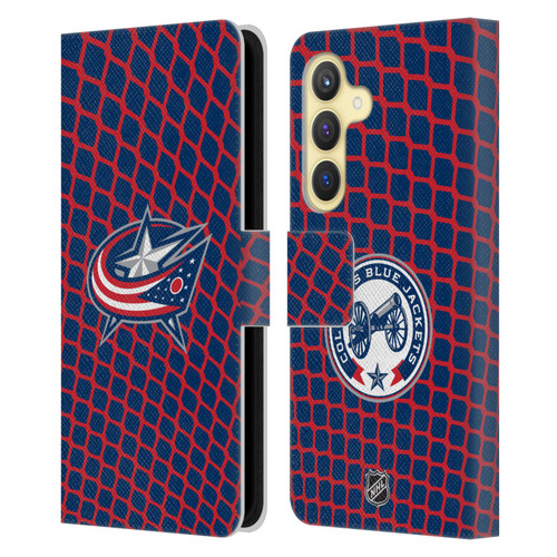 NHL Columbus Blue Jackets Net Pattern Leather Book Wallet Case Cover For Samsung Galaxy S24 5G