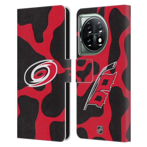 NHL Carolina Hurricanes Cow Pattern Leather Book Wallet Case Cover For OnePlus 11 5G