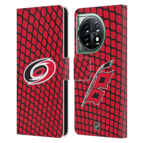 NHL Carolina Hurricanes Net Pattern Leather Book Wallet Case Cover For OnePlus 11 5G