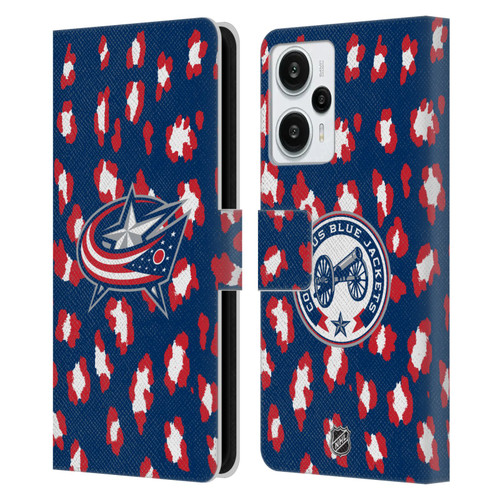 NHL Columbus Blue Jackets Leopard Patten Leather Book Wallet Case Cover For Xiaomi Redmi Note 12T