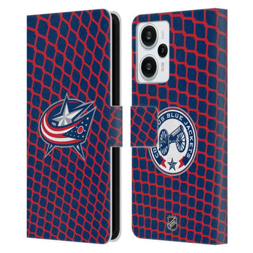 NHL Columbus Blue Jackets Net Pattern Leather Book Wallet Case Cover For Xiaomi Redmi Note 12T
