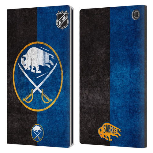 NHL Buffalo Sabres Half Distressed Leather Book Wallet Case Cover For Amazon Fire Max 11 2023