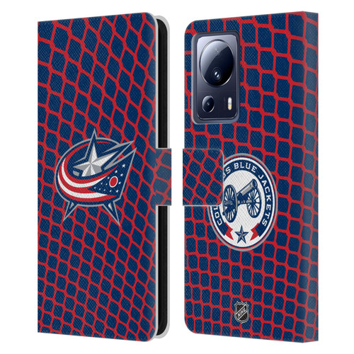 NHL Columbus Blue Jackets Net Pattern Leather Book Wallet Case Cover For Xiaomi 13 Lite 5G