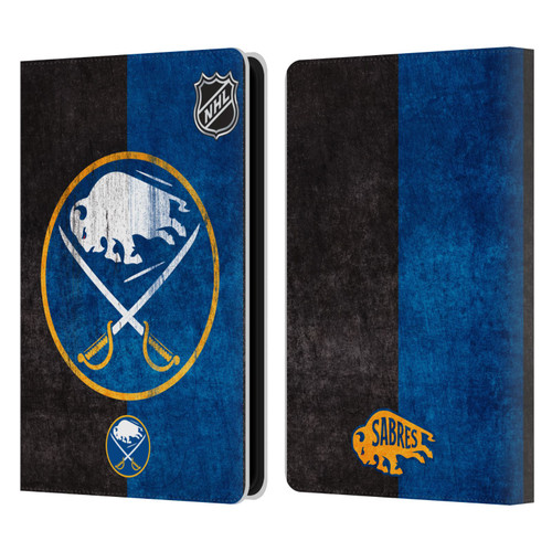 NHL Buffalo Sabres Half Distressed Leather Book Wallet Case Cover For Amazon Kindle Paperwhite 5 (2021)