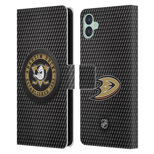 NHL Anaheim Ducks Puck Texture Leather Book Wallet Case Cover For Samsung Galaxy M04 5G / A04e