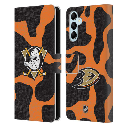 NHL Anaheim Ducks Cow Pattern Leather Book Wallet Case Cover For Samsung Galaxy M14 5G