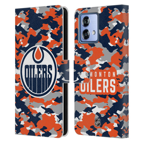 NHL Edmonton Oilers Camouflage Leather Book Wallet Case Cover For Motorola Moto G84 5G