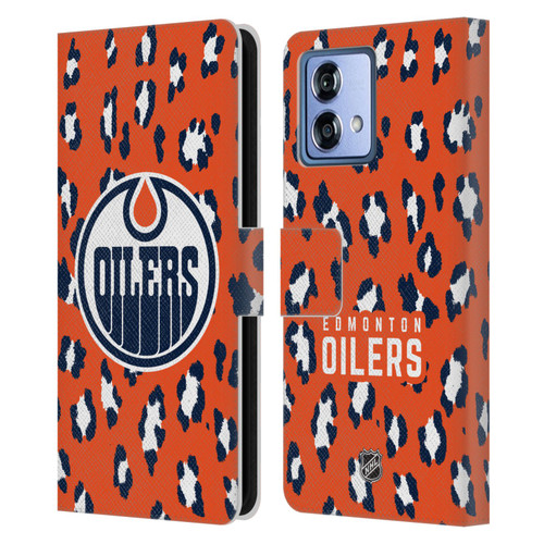 NHL Edmonton Oilers Leopard Patten Leather Book Wallet Case Cover For Motorola Moto G84 5G