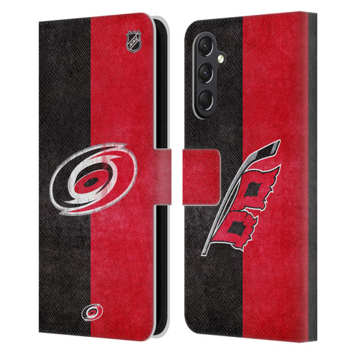 NHL Carolina Hurricanes Half Distressed Leather Book Wallet Case Cover For Samsung Galaxy A24 4G / M34 5G