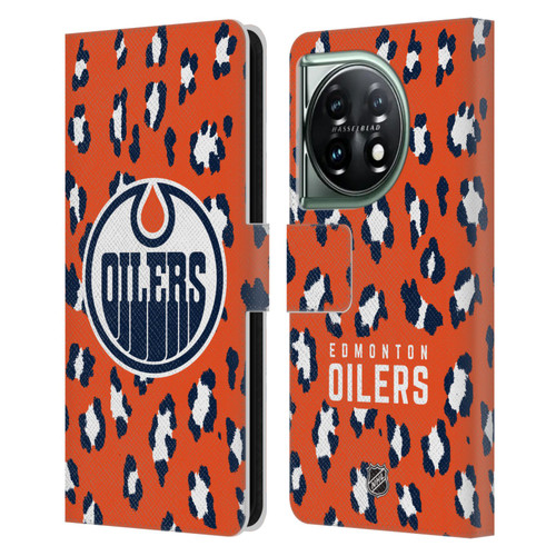 NHL Edmonton Oilers Leopard Patten Leather Book Wallet Case Cover For OnePlus 11 5G