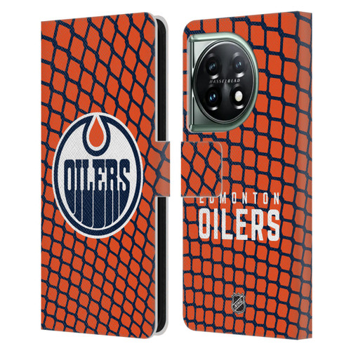 NHL Edmonton Oilers Net Pattern Leather Book Wallet Case Cover For OnePlus 11 5G