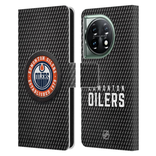 NHL Edmonton Oilers Puck Texture Leather Book Wallet Case Cover For OnePlus 11 5G