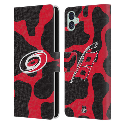 NHL Carolina Hurricanes Cow Pattern Leather Book Wallet Case Cover For Samsung Galaxy M04 5G / A04e