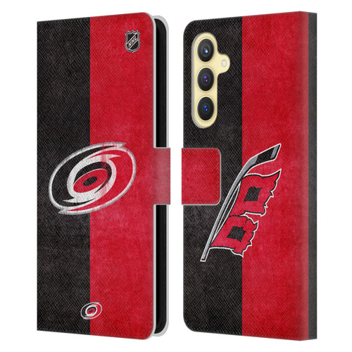 NHL Carolina Hurricanes Half Distressed Leather Book Wallet Case Cover For Samsung Galaxy S23 FE 5G