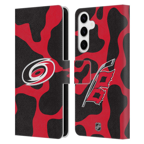 NHL Carolina Hurricanes Cow Pattern Leather Book Wallet Case Cover For Samsung Galaxy S24+ 5G