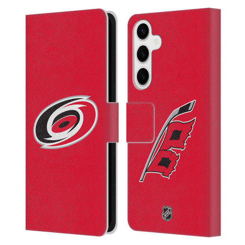 NHL Carolina Hurricanes Plain Leather Book Wallet Case Cover For Samsung Galaxy S24+ 5G