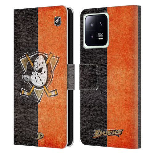 NHL Anaheim Ducks Half Distressed Leather Book Wallet Case Cover For Xiaomi 13 5G