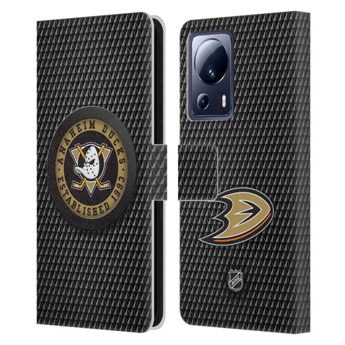 NHL Anaheim Ducks Puck Texture Leather Book Wallet Case Cover For Xiaomi 13 Lite 5G