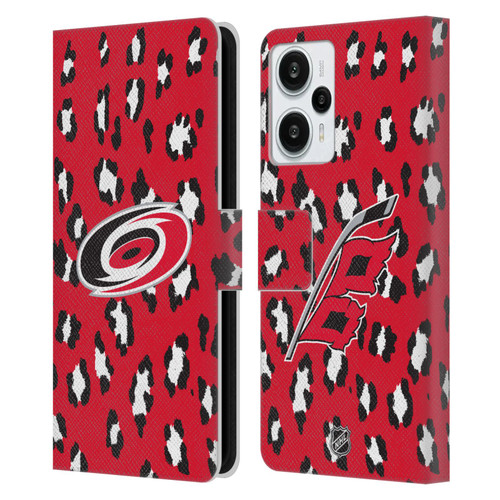 NHL Carolina Hurricanes Leopard Patten Leather Book Wallet Case Cover For Xiaomi Redmi Note 12T
