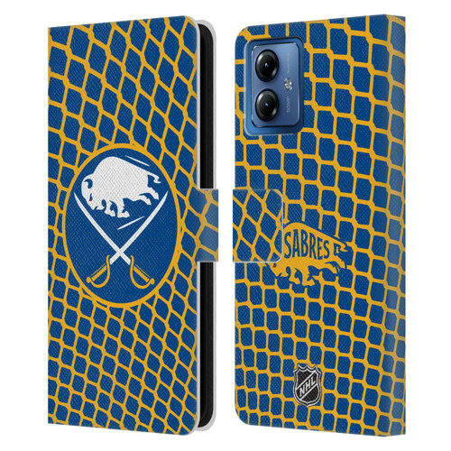 NHL Buffalo Sabres Net Pattern Leather Book Wallet Case Cover For Motorola Moto G14