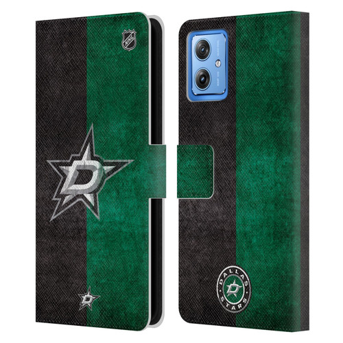 NHL Dallas Stars Half Distressed Leather Book Wallet Case Cover For Motorola Moto G54 5G