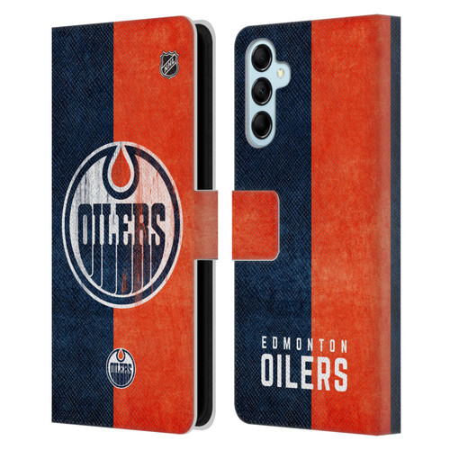 NHL Edmonton Oilers Half Distressed Leather Book Wallet Case Cover For Samsung Galaxy M14 5G
