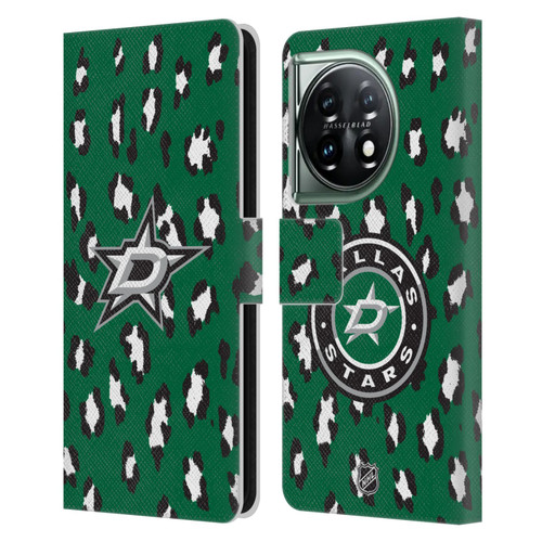 NHL Dallas Stars Leopard Patten Leather Book Wallet Case Cover For OnePlus 11 5G