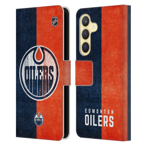 NHL Edmonton Oilers Half Distressed Leather Book Wallet Case Cover For Samsung Galaxy S24 5G