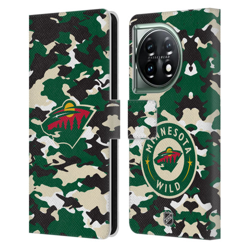 NHL Minnesota Wild Camouflage Leather Book Wallet Case Cover For OnePlus 11 5G