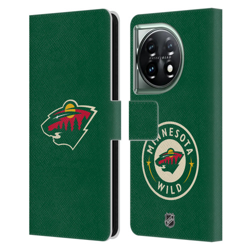 NHL Minnesota Wild Plain Leather Book Wallet Case Cover For OnePlus 11 5G
