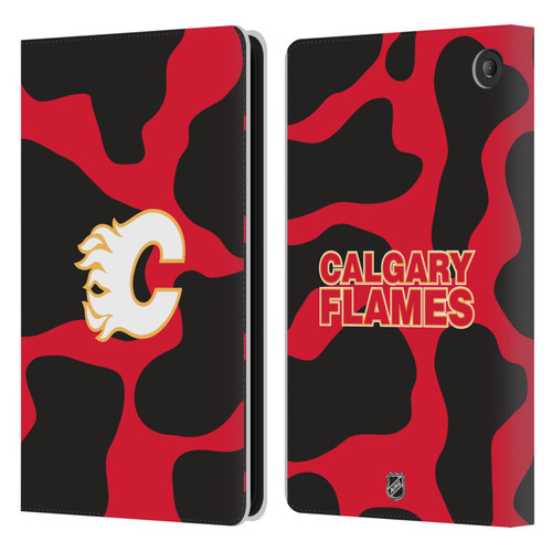 NHL Calgary Flames Cow Pattern Leather Book Wallet Case Cover For Amazon Fire 7 2022