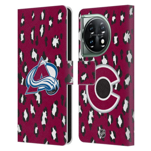 NHL Colorado Avalanche Leopard Patten Leather Book Wallet Case Cover For OnePlus 11 5G
