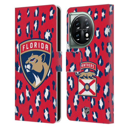 NHL Florida Panthers Leopard Patten Leather Book Wallet Case Cover For OnePlus 11 5G