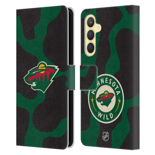 NHL Minnesota Wild Cow Pattern Leather Book Wallet Case Cover For Samsung Galaxy S23 FE 5G