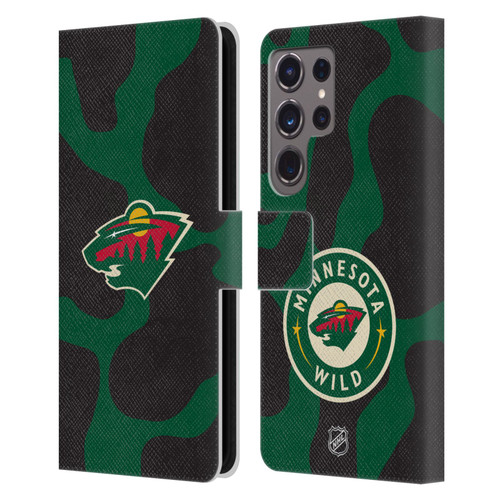 NHL Minnesota Wild Cow Pattern Leather Book Wallet Case Cover For Samsung Galaxy S24 Ultra 5G